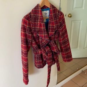 TABITHA red and blue stylish jacket with frill collar and cute belt